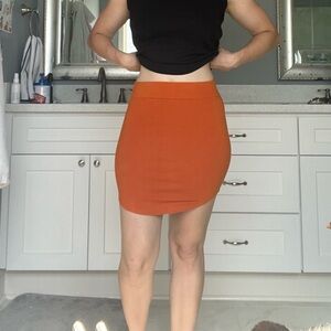 Orange Mini Bodycon Skirt, Fall Skirt, Form Fitting short Skirt